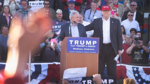Sen. Jeff Sessions announces his support for Republican presidential candidate Donald Trump during a campaign rally at the Madison City Schools Stadium on February 28, 2016, in Madison, Alabama. 