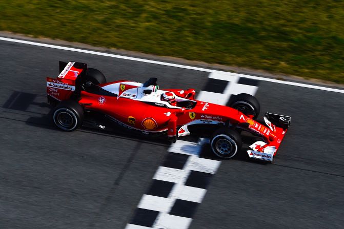 Under glorious blue skies at the Circuit de Barcelona-Catalunya in Spain, Ferrari's Kimi Raikkonen set the fastest time on day three of Formula One pre-season testing. After a total of 136 laps, his best time was one minute 22.765 seconds. 