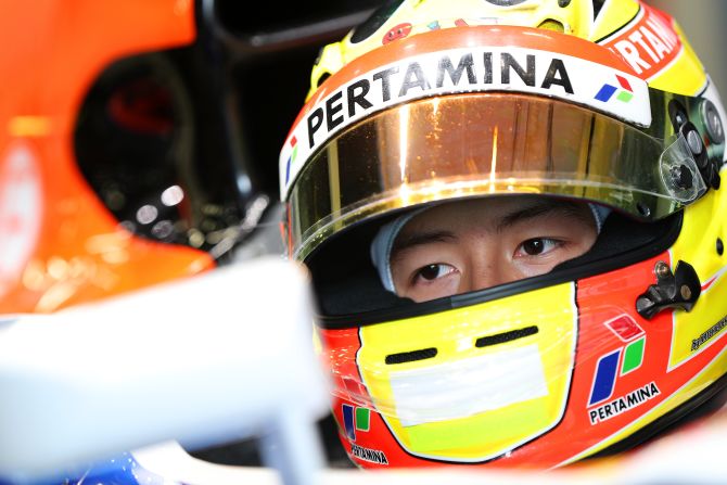 Indonesian Rio Haryanto of Manor Racing sits in his car in the garage during day four of testing. 