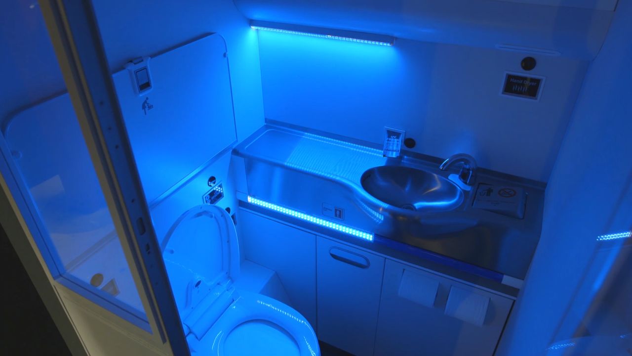 Boeing's self-cleaning lavatory prototype promises to kill 99.99% of all germs with UV lights -- and eliminate smells. 