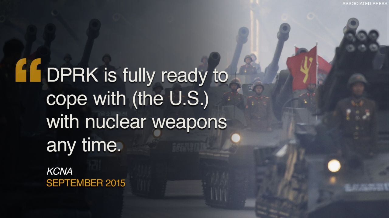 <strong>September 2015: </strong>In a statement, North Korea said its nuclear arsenal was ready for use "at any time."