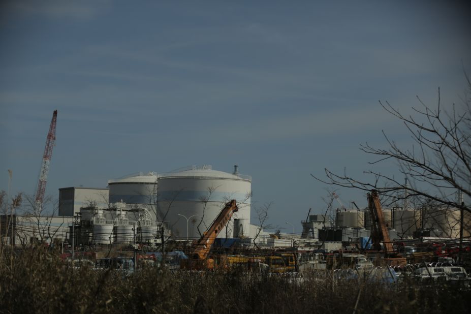 The Fukushima Daiichi nuclear plant seen from Futaba town, now abandoned due to the meltdown.