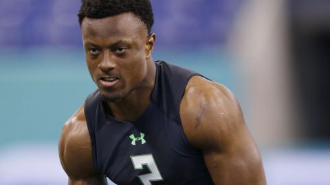 Eli Apple of Ohio State is photographed at the 2016 NFL Scouting Combine on February 29.