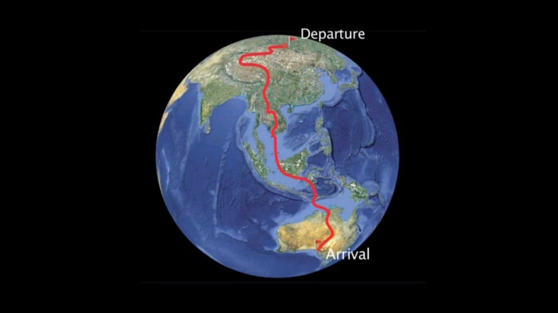 Marquis' route took her 10,000 miles across the globe.