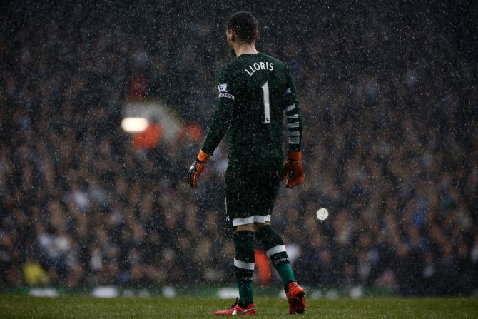 Spurs goalkeeper, Hugo Lloris, watches the action unfolding in front of him.