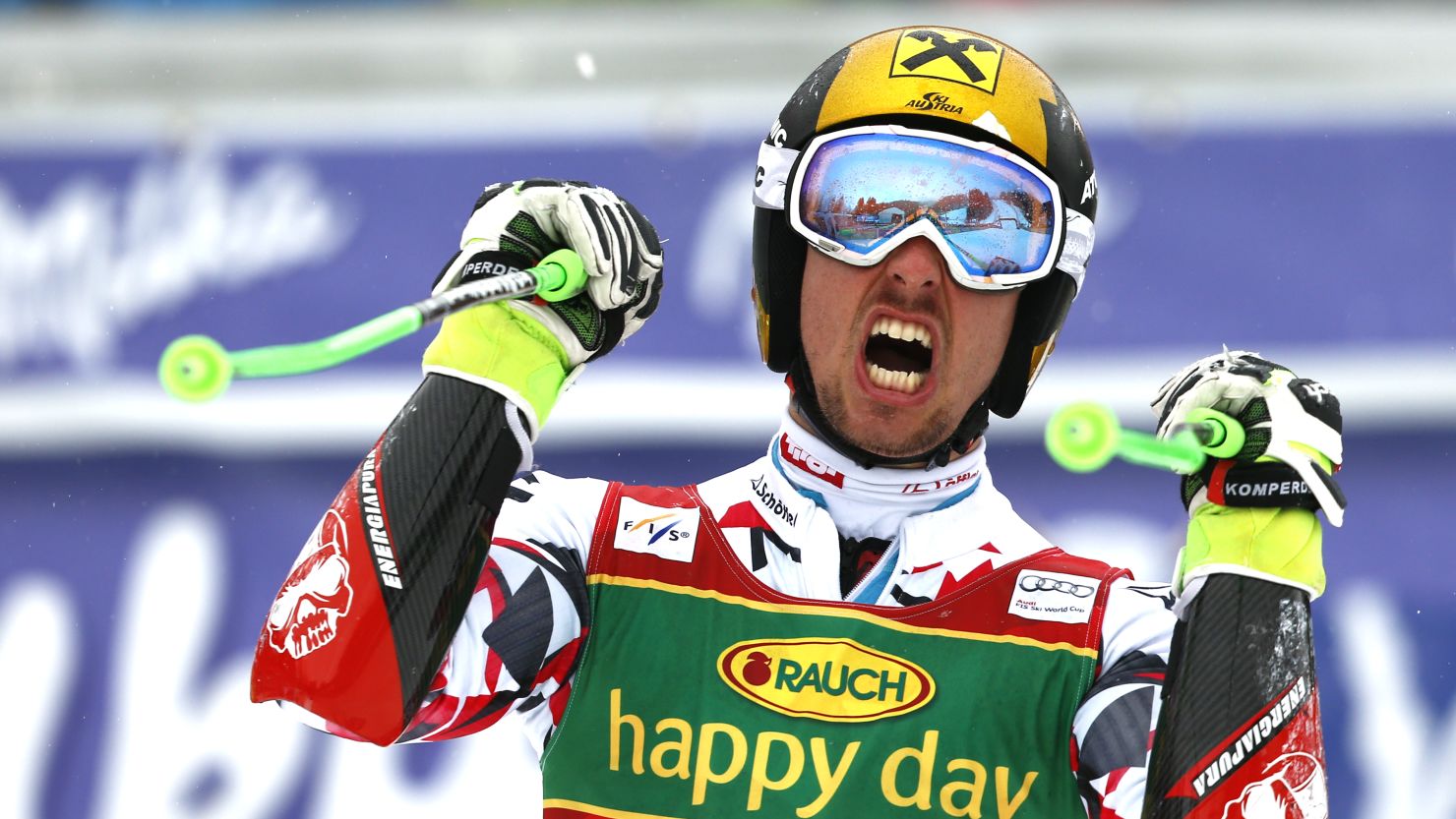 Marcel Hirscher takes first place in the FIS Alpine Ski World Cup men's Giant Slalom in Kranjska Gora, Slovenia. 