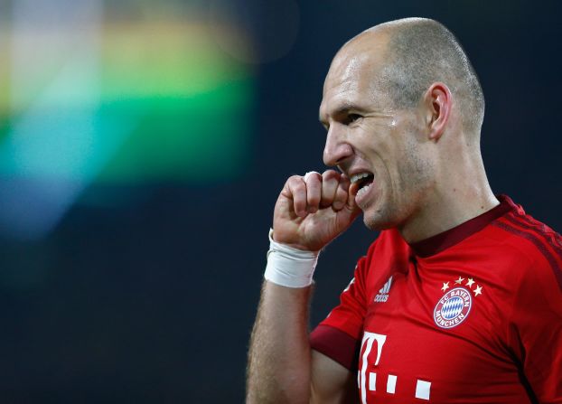 Robben looks frustrated after missing a good second half opportunity for Bayer at the Signal Iduna Park.