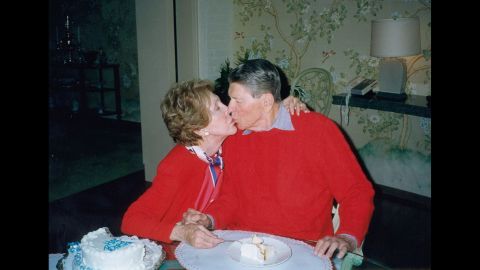 The Reagans celebrate Ronald Reagan's 89th birthday on February 6, 2000, at their home In Bel-Air, California. 