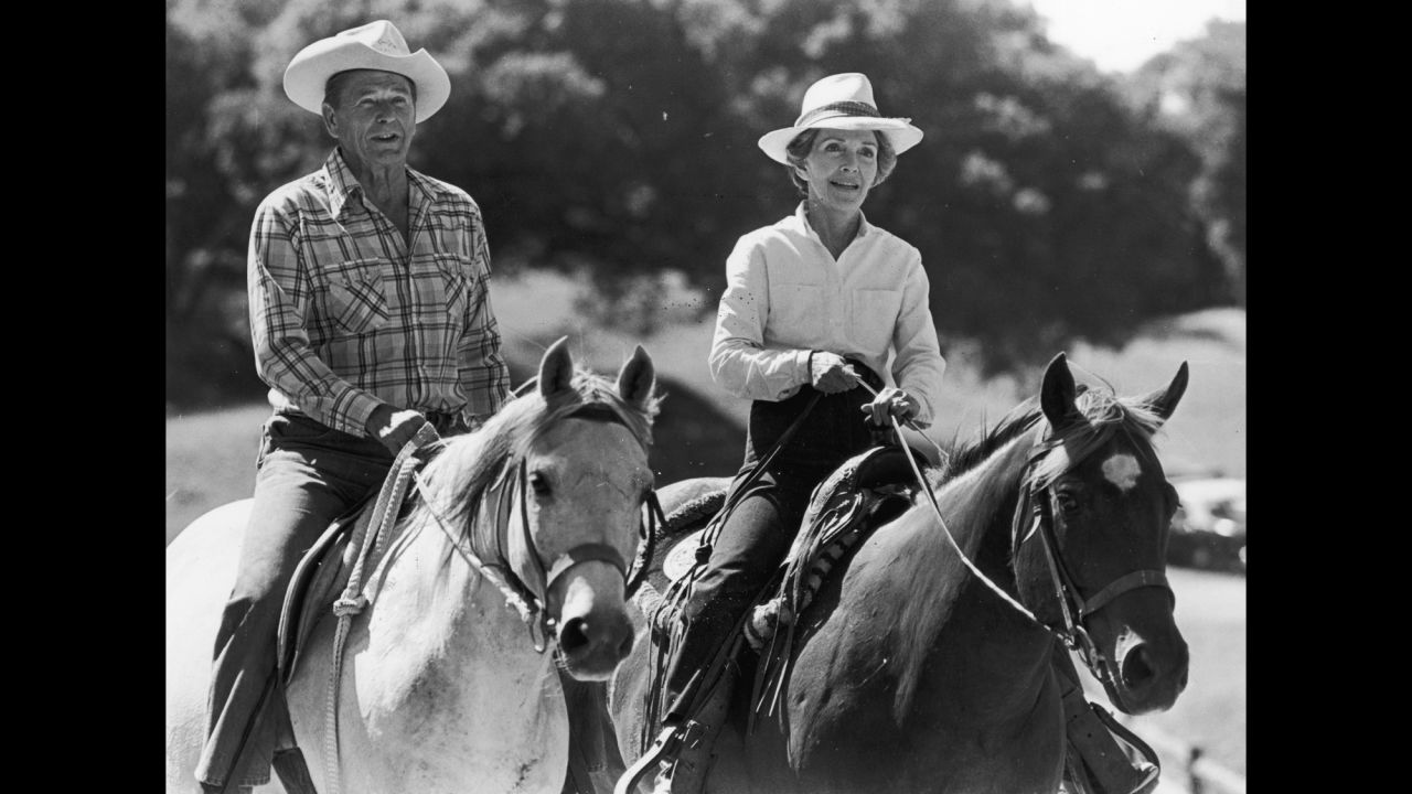 The Reagans ride horses on January 10, 1981. 