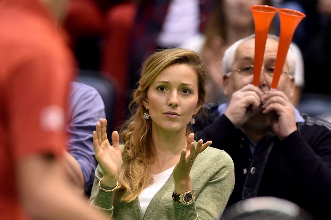 An anxious Jelena Djokovic was at courtside to see her husband secure a famous victory for Serbia.
