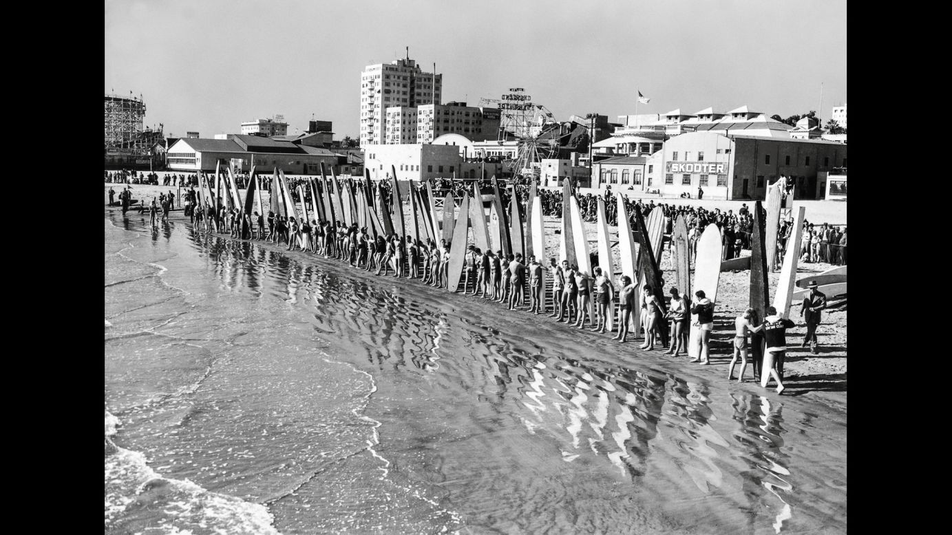 The first National Surfing Championship took place in Long Beach, California, in 1938. There were 144 entrees.