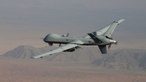 An MQ-9 Reaper drone  flies a combat mission over southern Afghanistan. 