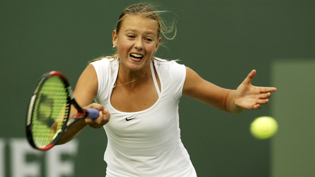 Sharapova, age 14, plays her first professional tournament in March 2002. She defeated Brie Rippner at the Pacific Life Open in Indian Wells, California.