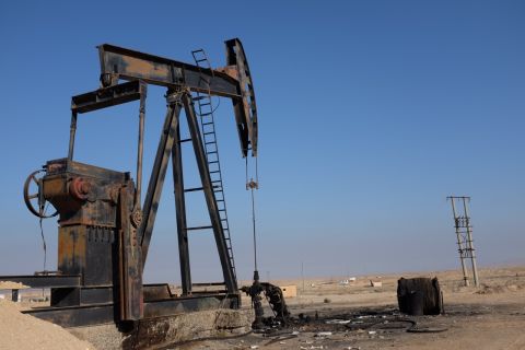 An oil pump abandoned by ISIS near Al Hawl, Syria, with resultant  environmental damage. This and other images were taken in northern Syria in early February.
