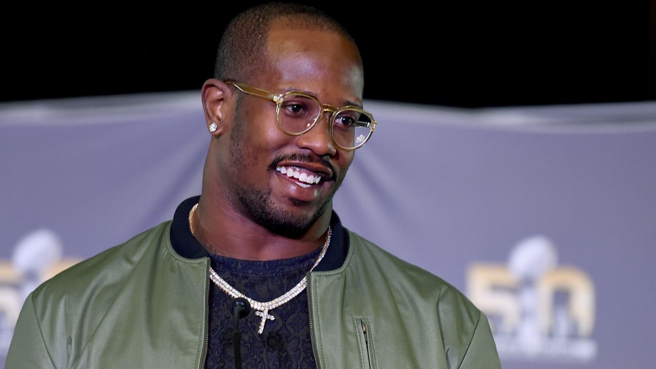 Super Bowl 50 MVP Von Miller #58 of the Denver Broncos addresses the media during the trophy presentation at the Moscone Center West on February 8, 2016 in San Francisco, California.