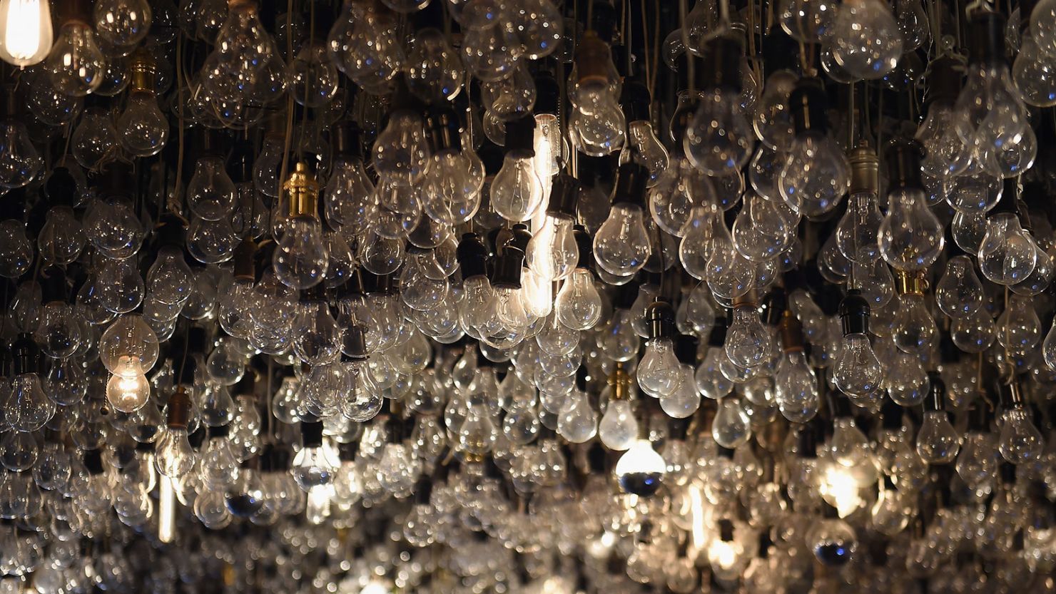 Caption:NEW YORK, NY - FEBRUARY 09: (EXCLUSIVE ACCESS, SPECIAL RATES APPLY) Lightbulbs hang from the ceiling inside the Drawing Room during The Daily Front Row's celebration of the 10th Anniversary of CBS Watch! Magazine at the Gramercy Terrace at The Gramercy Park Hotel on February 9, 2016 in New York City. (Photo by Nicholas Hunt/Getty Images)
