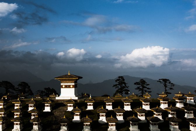 The Dochula Pass, a mountaintop gateway from Thimphu to the valley of Punakha, sits among the clouds at over 10,000 feet. A monastery and shrines to Bhutanese soldiers killed in combat are among its attractions.