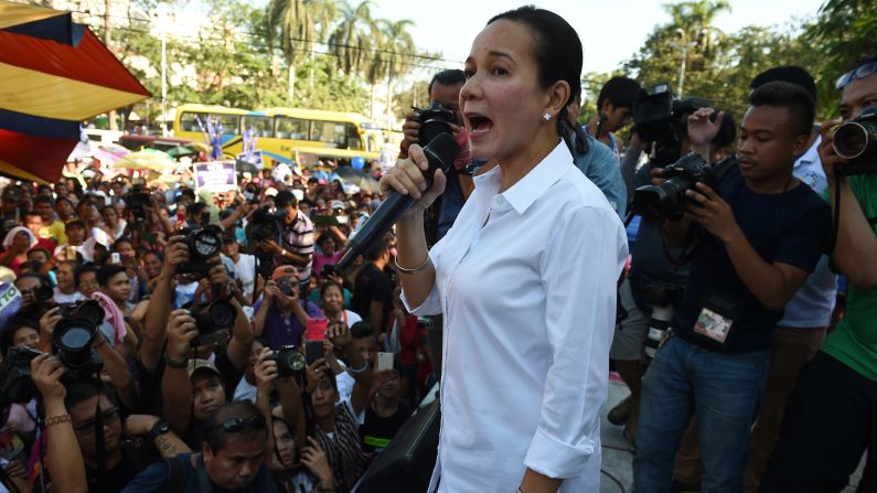 Grace Poe, a presidential candidate in the Philippines, speaks to supporters and members of a women's group on March 8 in Manila.