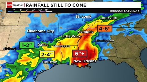 Heavy rain slowly shifting east, half a foot of rain expected for Louisiana and Mississippi.