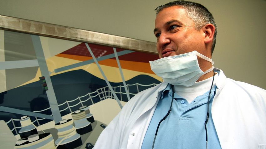 In this photo dated May 16, 2009 Dutch dentist, Jacobus Van Nierop, is pictured in his dental office in Chateau-Chinon, France. Dutchman Jacobus Van Nierop dubbed the "horror dentist" by French media went on trial Tuesday March 8, 2016, facing charges of intentional violence and fraud.  Dentist Jacobus Van Nierop could be sentenced to 10 years in prison and fined 375,000 euros ($413,000) If convicted. More than 50 victims are seeking damages. Scores of people came forward with complaints ranging from multiple healthy teeth removed, pieces of tools left in teeth, abscesses, recurrent infections and misshapen mouths between 2009 and 2013.  His trial in the central-eastern town of Nevers is expected to last until March 18, with a ruling expected later. (AP Photo/Christophe Masson) FRANCE OUT