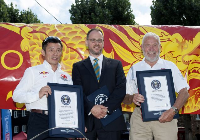 China's Guo Chuan looked up to Knox-Johnston (also pictured) as his mentor. In 2013 Chuan sailed single-handedly around the world in a 40-foot-long monohull in 137 days, 20 hours and just under 2 minutes. 