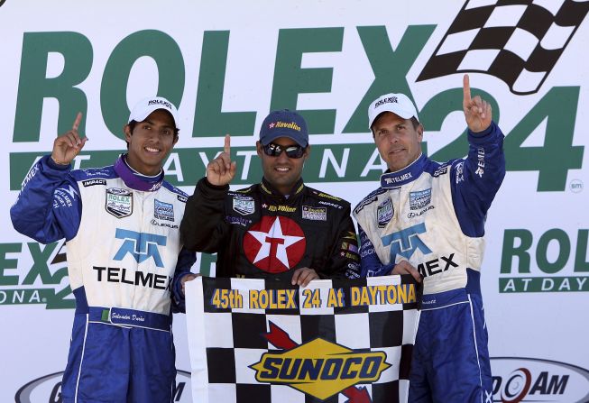 Duran (left) has been on the top step of the podium himself, winning the famous 24 Hours of Daytona endurance race in Florida in 2007 alongside Juan Pablo Montoya (center) and Scott Pruett (right). 