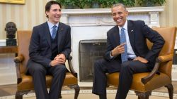 President Barack Obama smiles during his meeting with Canadian Prime Minister Justin Trudeau, Thursday, March 10, 2016, in the Oval Office of the White House in Washington. (AP Photo/Pablo Martinez Monsivais)