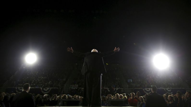 Sanders speaks at a campaign rally in Ann Arbor, Michigan, in March 2016. He <a href="index.php?page=&url=http%3A%2F%2Fwww.cnn.com%2F2016%2F03%2F08%2Fpolitics%2Fprimary-results-highlights%2F" target="_blank">won the state's primary</a> the next day, an upset that delivered a sharp blow to Clinton's hopes of quickly securing the nomination.