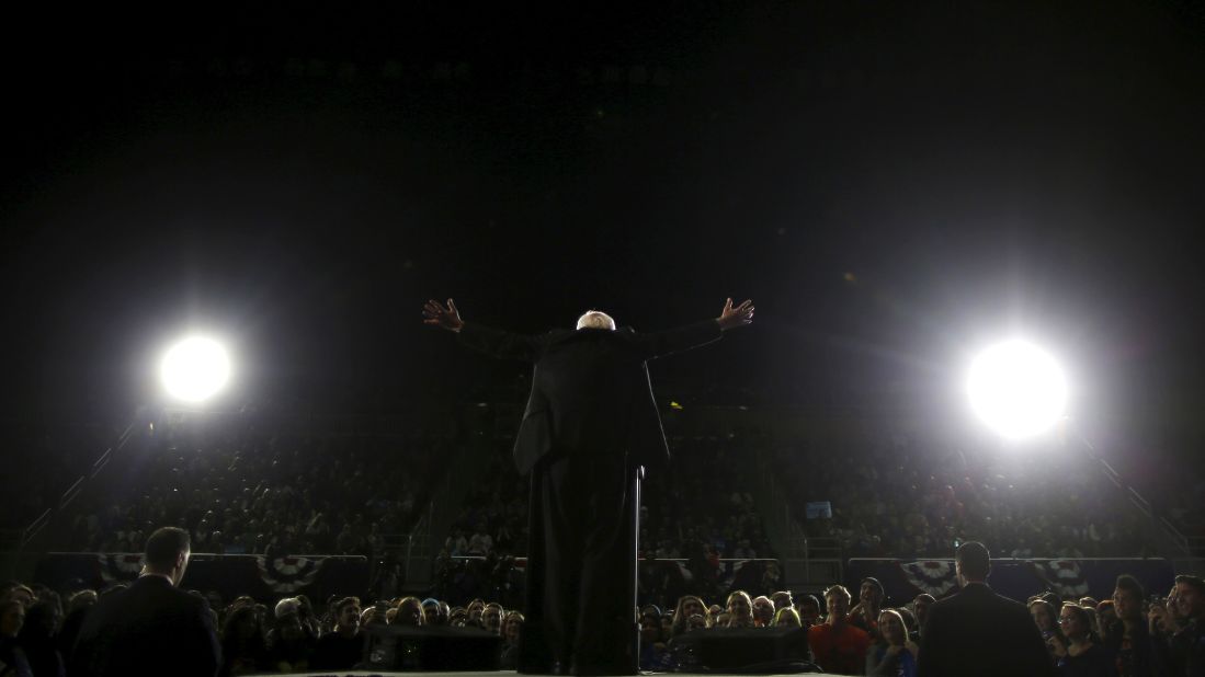 Sanders speaks at a campaign rally in Ann Arbor, Michigan, in March 2016. He <a href="http://www.cnn.com/2016/03/08/politics/primary-results-highlights/" target="_blank">won the state's primary</a> the next day, an upset that delivered a sharp blow to Clinton's hopes of quickly securing the nomination.