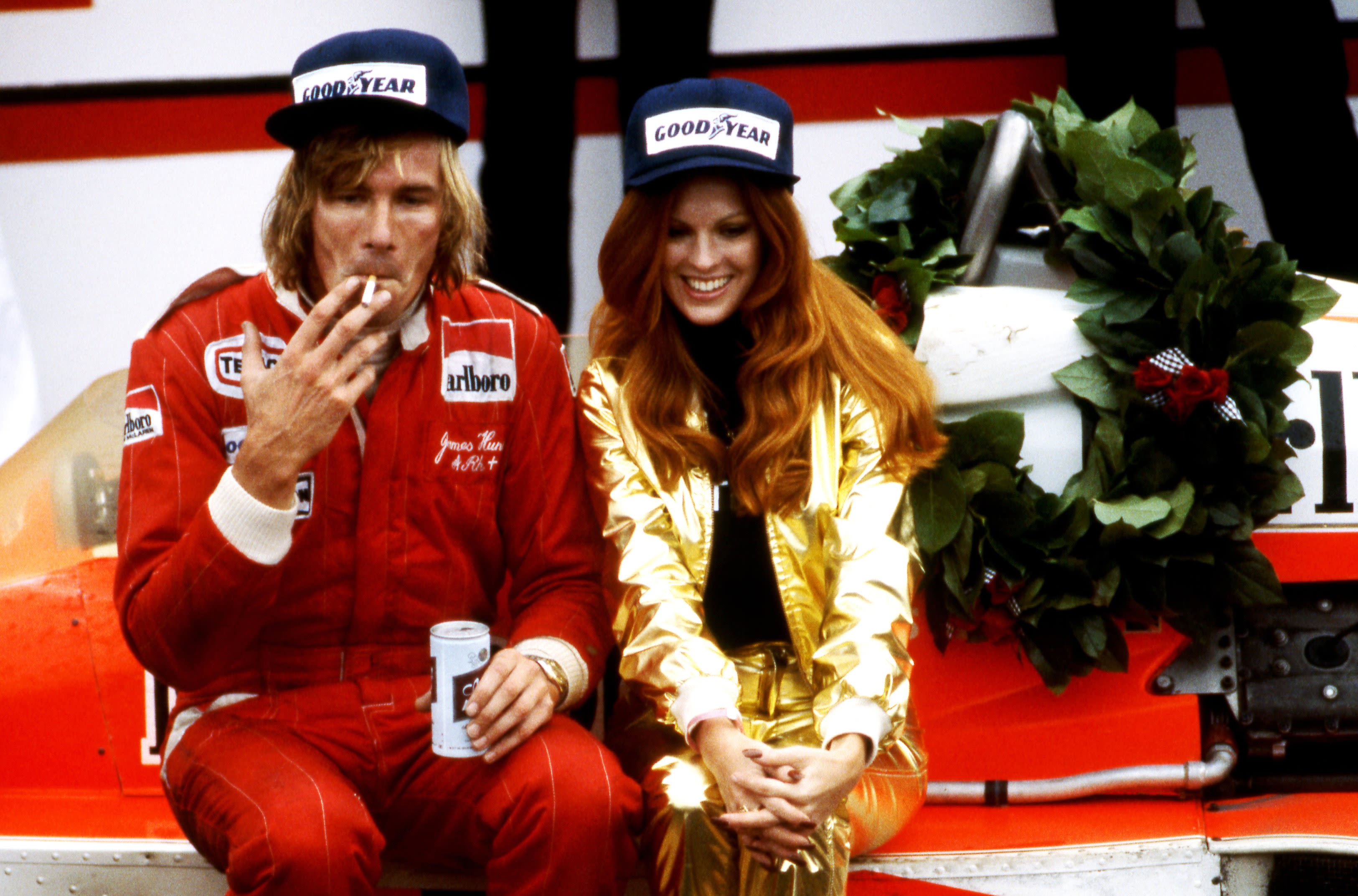 The unforgettable James Hunt savors victory at Watkins Glen in 1977.