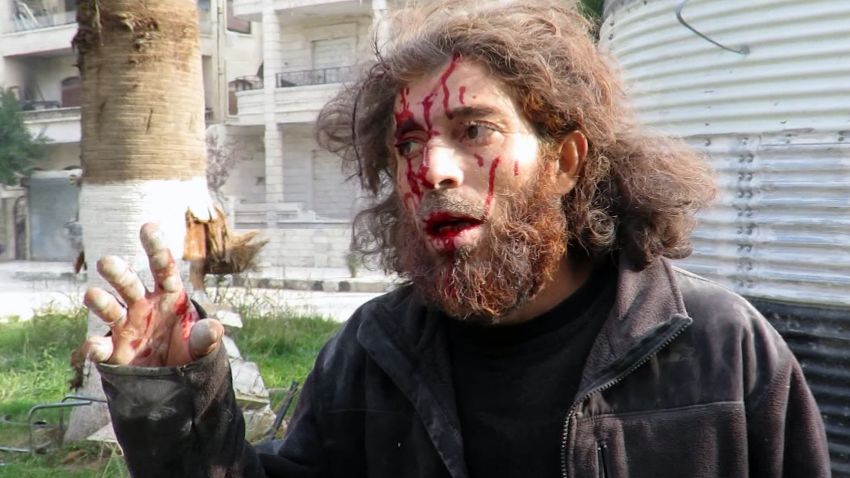 A survivor of an airstrike on a courthouse in rebel-held Idlib, Syria describes the scenes in December 2015.