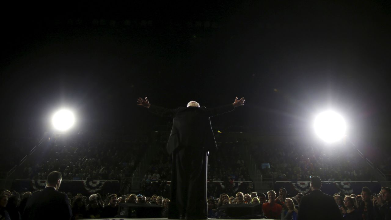 Democratic presidential candidate Bernie Sanders speaks at a campaign rally in Ann Arbor, Michigan, on Monday, March 7.