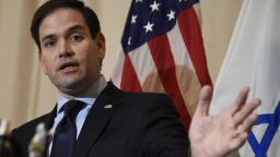 US Republican presidential candidate Marco Rubio addresses the media during a press conference about Israel Temple Beth El on March 11, 2016 in West Palm Beach, Florida.