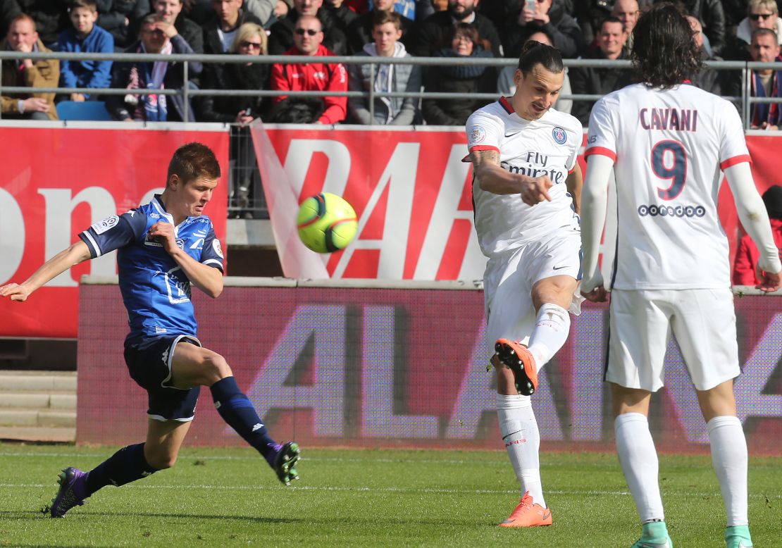 Zlatan Ibrahimovic scores another sublime goal as he notched four in the 9-0 rout of Troyes. 