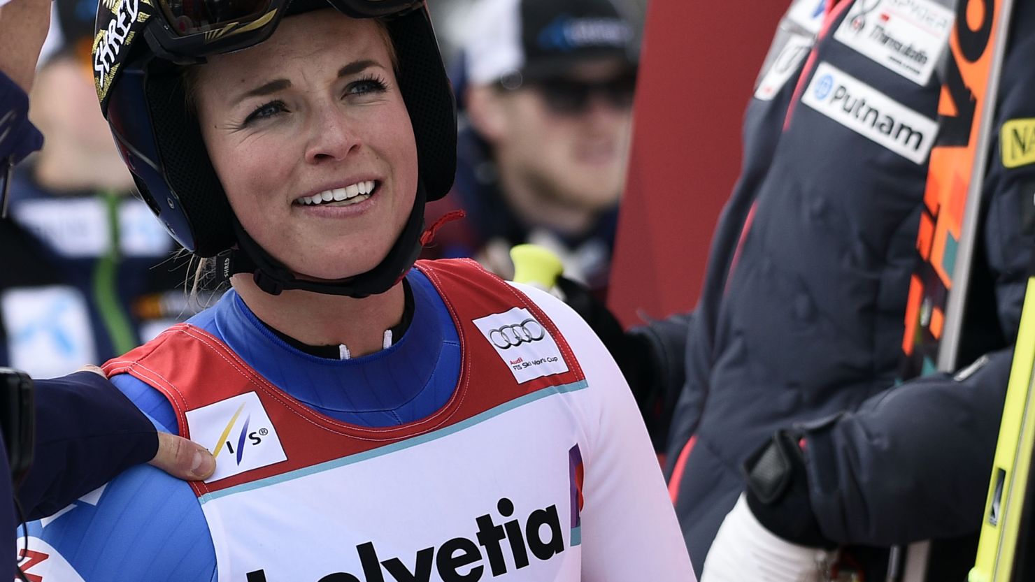 Lara Gut is all smiles after wrapping up the overall World Cup title with a third place in an alpine combined event in her native Switzerland.