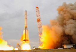 The ExoMars 2016 lifts off on a Proton-M rocket in Baikonur, Kazakhstan. One of the scientific objectives of the collaborative project between the European Space Agency (ESA) and the Russian Federal Space Agency is to search for signs of past and present life on Mars.  (Photo by Stephane Corvaja/ESA via Getty Images)