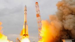BAIKONUR, KAZAKHSTAN - MARCH 14:  In this handout photo provided by the European Space Agency (ESA),  the ExoMars 2016 lifts off on a Proton-M rocket at Baikonur cosmodrome on March 14, 2016 in Baikonur, Kazakhstan. The Proton rocket is carrying the ExoMars Trace Gas Orbiter (TGO) and Schiaparelli descent and landing demonstrator module to Mars. One of the Scientific objectives of the collaborative project between the European Space Agency (ESA) and the Russian Federal Space Agency is to search for signs of past and present life on Mars.  (Photo by Stephane Corvaja/ESA via Getty Images)