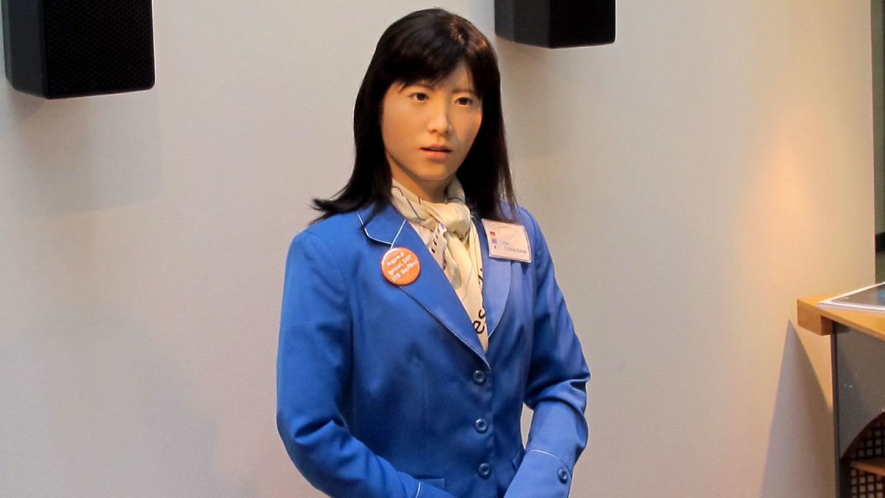 Robot receptionist ChihiraKanae, created by engineers at Toshiba, made a recent appearance in Berlin. She speaks 19 languages and, as she's fond of telling random strangers, is a Gemini.