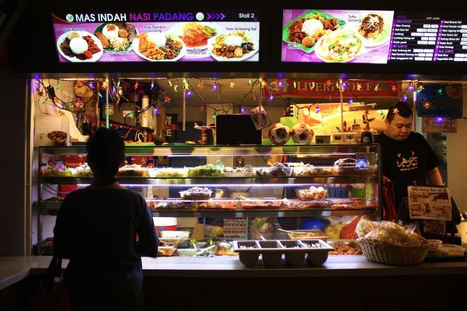 This Indonesian food stall has been personalized with colorful lights.