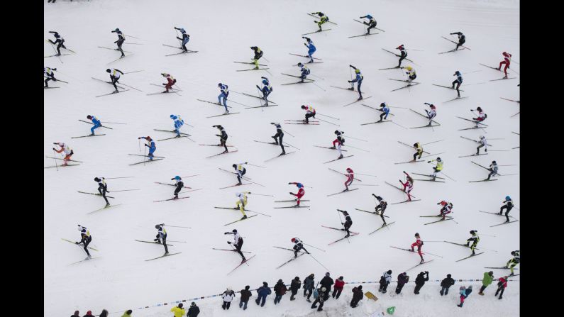 Thousands of men and women are on their way from Maloja to S-Chand in Switzerland as they participate in the annual Engadin Ski Marathon on Sunday, March 13. 
