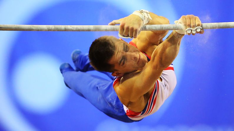 Max Whitlock of Great Britain competes on the high bar during the 2016 FIG Artistic World Cup at The Emirates Arena on Satruday, March 12, in Glasgow, Scotland. 