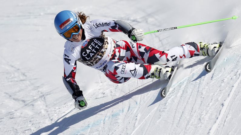 Elisabeth Goergl of Austria competes during the Alpine Ski World Cup on Saturday, March 12, in Lenzerheide, Switzerland. 