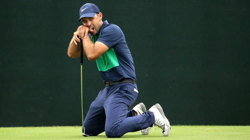 Charl Schwartzel of South Africa reacts after a putt on the 18th green during the final round of the Valspar Championship at Innisbrook Resort Copperhead Course on Sunday, March 13 in Palm Harbor, Florida. 