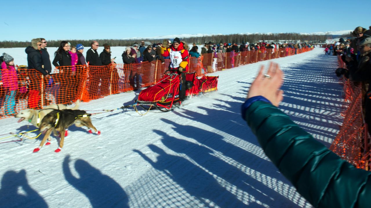 Iditarod Trail Sled Dog Race musher Mitch Seavey begins his race to Nome on March 6 in Willow, Alaska. Seavey finished in second place, about 45 minutes behind his son, Dallas. 