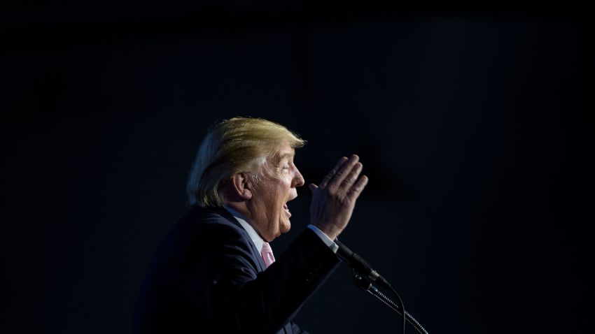 US Republican presidential hopeful Donald Trump addresses a rally on March 14, 2016 in Vienna Center, Ohio.
The six remaining White House hopefuls made a frantic push for votes March 14, 2016 on the eve of make-or-break nominating contests, with Donald Trump's Republican rivals desperate to bar his path after a weekend of violence on the campaign trail. / AFP / Brendan Smialowski        (Photo credit should read BRENDAN SMIALOWSKI/AFP/Getty Images)