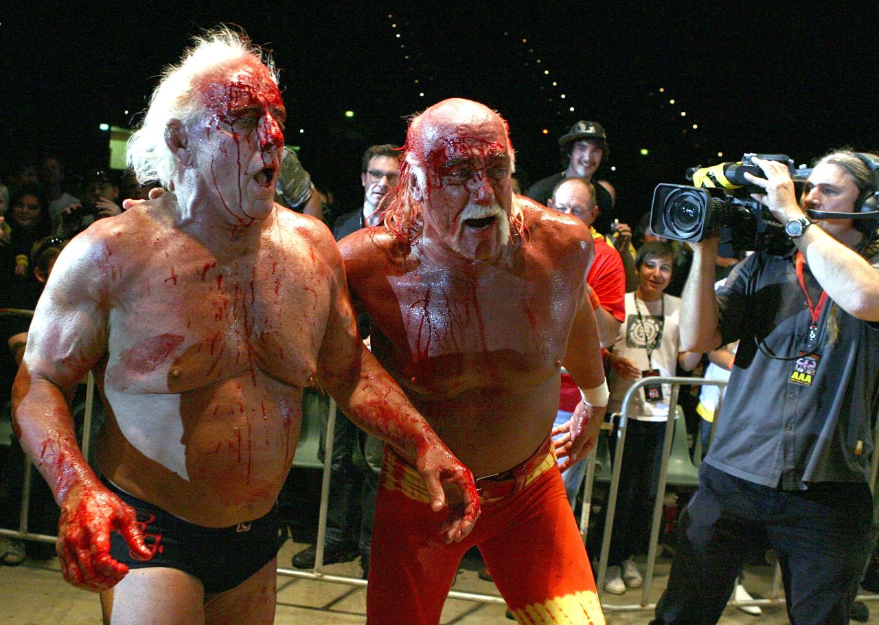 Not friends in the ring, Hulk Hogan (right) and Ric Flair also differ on the political spectrum. The Hulkster volunteered himself as Donald Trump's running mate in September, while Flair has endorsed Ted Cruz. 