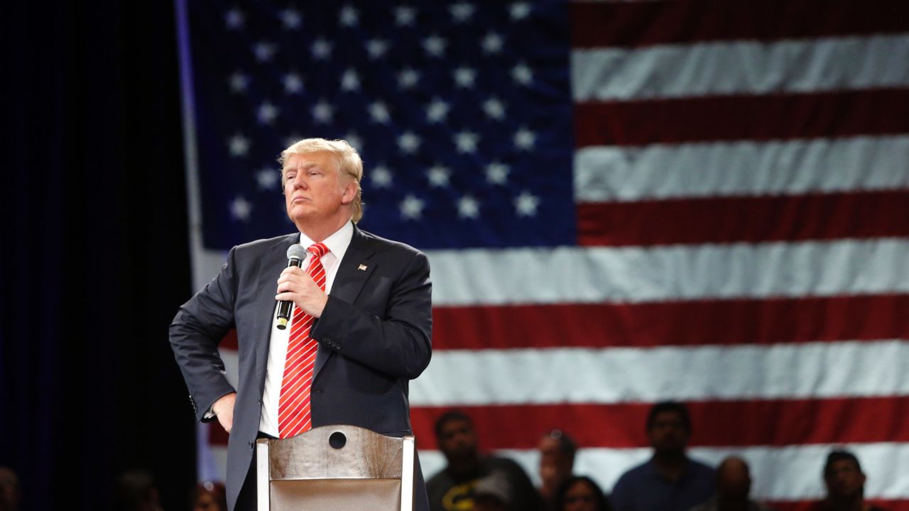 TAMPA, FL - MARCH 14: Republican presidential candidate Donald Trump speaks to supporters during a town hall meeting on March 14, 2016 at the Tampa Convention Center in Tampa , Florida. Trump is campaigning ahead of the Florida primary on March 15. (Photo by Brian Blanco/Getty Images)