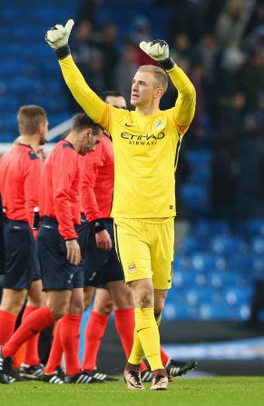 Joe Hart salutes the fans as Manchester City reach their first Champions League quarterfinal. 