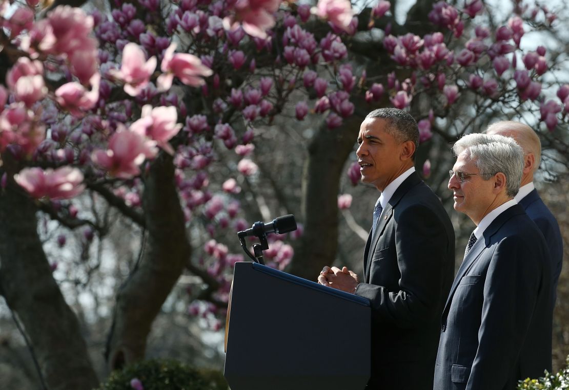 President Barack Obama nominates Judge Merrick B. Garland to the US Supreme Court, in the Rose Garden at the White House, March 16, 2016 in Washington, DC. 