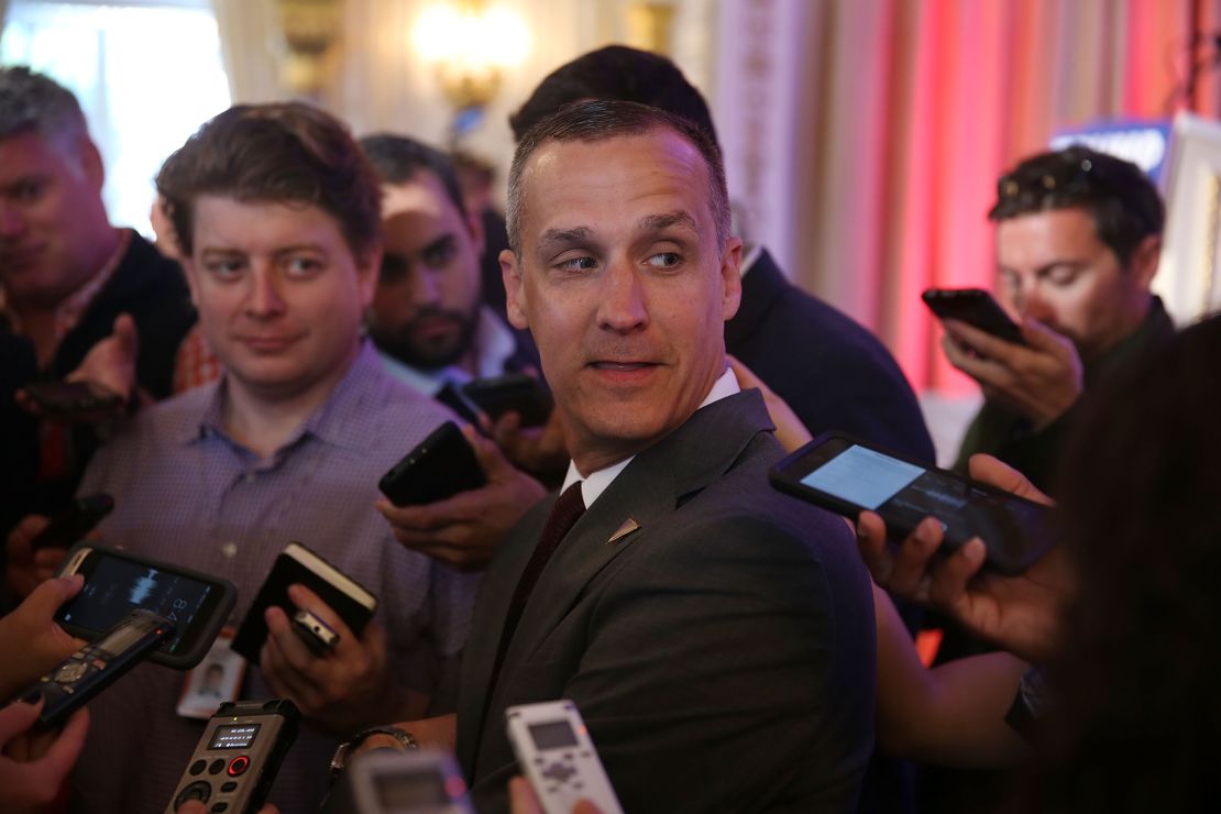 Corey Lewandowski  speaks with the media before former presidential candidate Ben Carson gives his endorsement to Trump at the Mar-A-Lago Club on March 11, 2016 in Palm Beach, Florida.